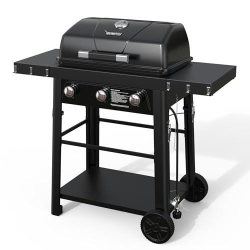Brand-Man 3 Burner Propane Gas Grill with Portable Tabletop Propane Grill & Enameled Grates, Gas BBQ Grill for Outdoor Cooking Camping Tailgating Barbecue Patio Backyard, Black