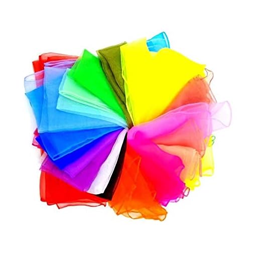 JZK 20 Piezas pañuelos de Malabares Bailar pequeño pañuelo Seda Bufandas de Danza para niños Adulto Chicas Actividades de Fiesta decoración y Juegos Accesorios