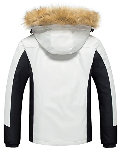 Image of Pursky Men's Waterproof Ski Jacket Winter Snow Coats Fur Hooded Raincoats Parka