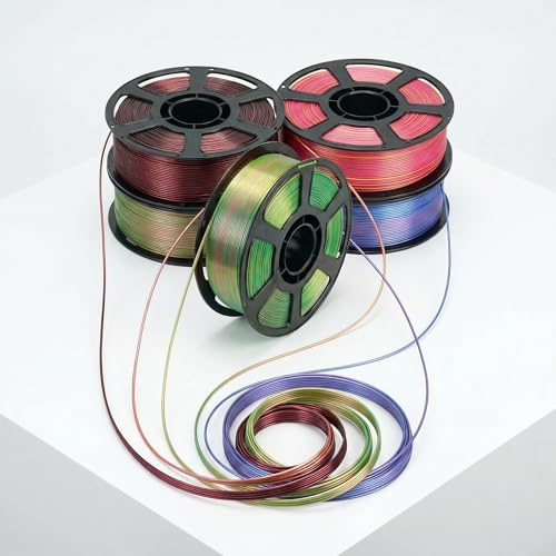 Image of Silk PLA Multicolor 200gx4 Bundle, Shiny 3D Printer Filament 1.75mm | Silky Dual-color Glossy PLA Bundle Red Gold /Green /Black /Blue, ±0.02mm , ideal for vivid small-print multicolor effects