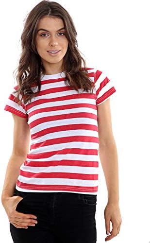 Ladies Womens Striped T Shirts T Shirt Tops Vest Cotton Blend Fancy Dress S-XL