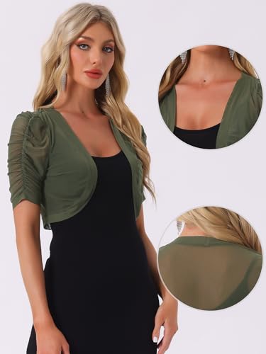 Image of Allegra K Casual Short Sleeve Mesh Sheer Shrug for Women Open Front Cropped Cardigan Bolero