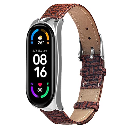 Miya System Ltd Lederband für Mi Band 6, Echtleder Fitness Strap Armband Ersatz für Damen Herren Kompatibel mit Mi Band 6/Mi Band 5 (M6) Cover