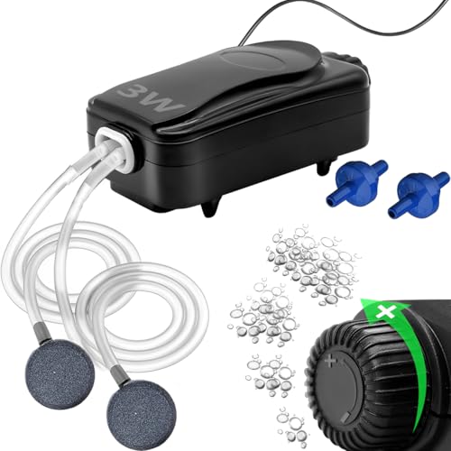 XINTM Bomba de Aire para Pecera Silenciosa, Bomba de Aire Acuario de Doble Salida Ajustable, Oxigenador para Pecera con...