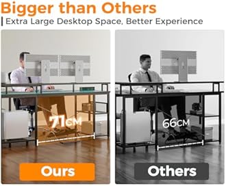 ODK L Shaped Gaming Desk with LED Lights & Power Outlets, 150×102cm Reversible Corner Desk with Storage Shelves, Computer Desks with Monitor Stand, Carbon Fiber Black