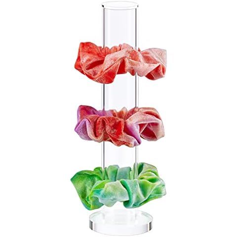 Acrylic Scrunchie Holder Clear Hair Tie Organiser Stand, Jewelry Bracelet Headband Accessories Display Tower for Teen Girls/Women - 25.4 cm Cover