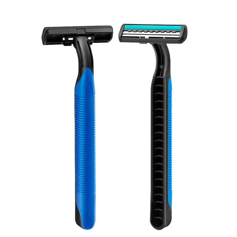 100 Count Men’s Disposable Razor Individually Wrapped Economical Razors (Blue)