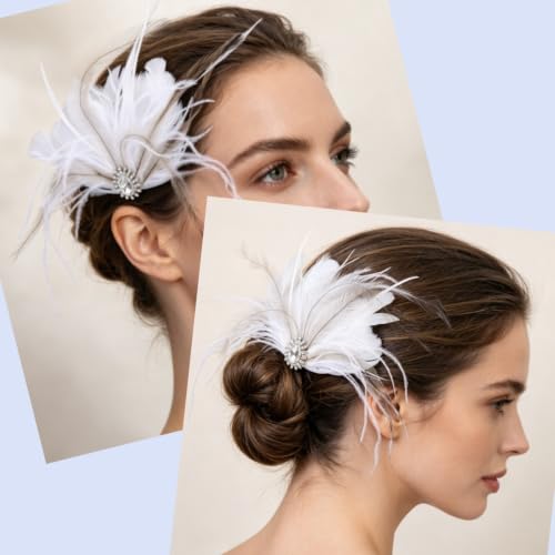 Pinza para cabello con plumas blancas y cristales miniatura 3