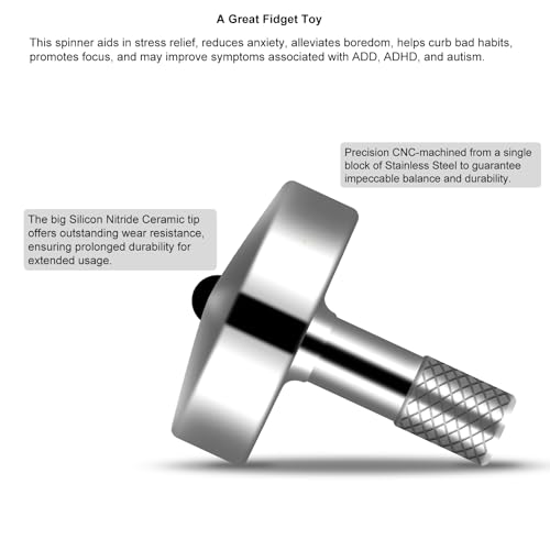 Image of DjuiinoStar Premium SS Spinning Top: 5-11 Minutes, Lengthened Stem, Easy to Twirl, CNC Machined, Great Time Killer, EDC Fidget Toy DST-806
