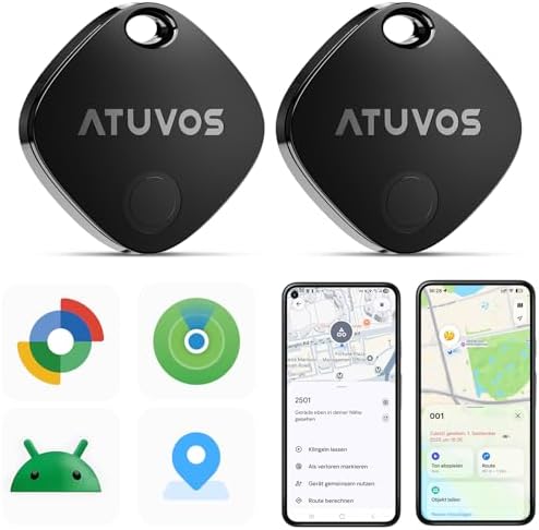 ATUVOS Air Tag Pro Smart Tags Tracker für Android & iOS, Neu Dual-System Schlüsselfinder kompatibel mit Google Mein Gerät Finden or Apple Wo ist? App, Smarttag Keyfinder für Gepäck