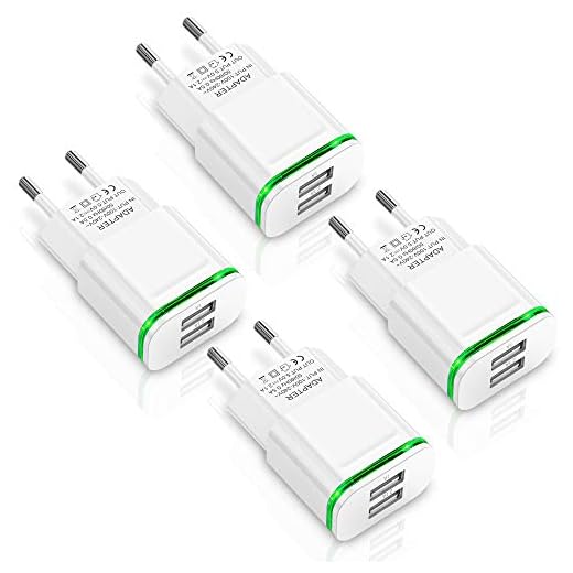 LUOATIP Cargador USB, 4-Pack 2.1A 5V Universal Doble Puertos Corriente Enchufe Movil de Pared Adaptador Replacement for iPhone 11 X XS/XS MAX XR 8 7 6 6S Plus SE 2020 5S, Samsung S9 S8 S7, Android
