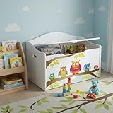 Leomark Kinderbank Hölzerne – Eulen XL – Kindertruhenbank, Behälter für Spielzeug, Truhe für Kinderzimmer, Kindermöbel, Sitzbank Höhe: 46 cm - 5