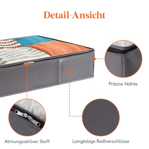 Lifewit 3 Stückfaltbare Unterbett Aufbewahrungsbox mit Deckel, 75 L Kleideraufbewahrungstasche für Uvets, Kleidung, Unterbett Kleiderschrank, Grau