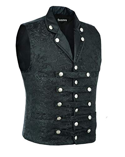 Men's Victorian Steampunk Captain Vest Black Brocade Waistcoat Gentleman Vest