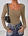 ZESICA Women's Long Sleeve Shirts 2026 Fall Fashion Square Neck Slim Fit Basic Going Out Tops Trendy Outfits,Khaki,Medium