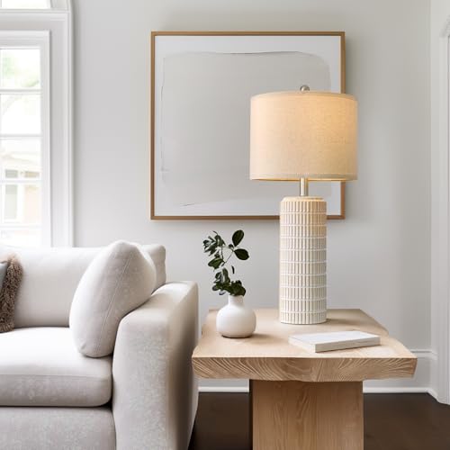 Image of PoKat 27.5'' Tall Table Lamps for Living Room Set of 2, Ceramic Bedroom Lamps for Night Stands, Modern Bedside Lamps for Bedroom Living Room, Nightstand Lamps for End Table, Hallway, Gold and White