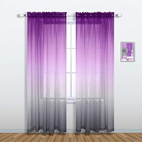 Purple and Grey Curtains for Living Room Decor Set of 1 Single Sheer Window Panel Pocket Ombre Luxury Curtains for Bedroom Kids Girls Women Decorations 52 x 96 Inch Length Royal Lilac and Gray Cover
