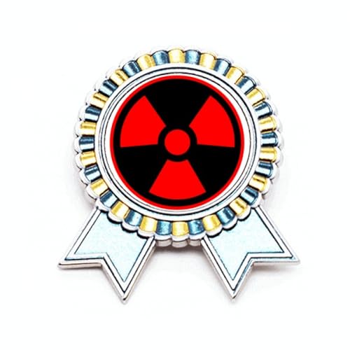 Broche symbole rayonnement toxique rouge en métal pour look alternatif