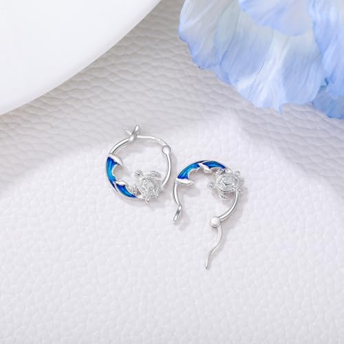 SeaTurtle dolphin Hummingbird Earrings for Women 925 Sterling Silver Sea Waves Earrings Ocean Huggie Hoop Sea Turtle dolphin Earrings Jewelry Gifts2