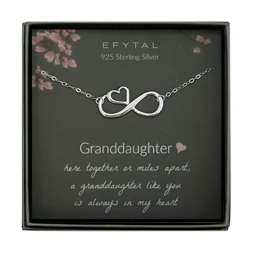 EFYTAL Gift for Granddaughter, 925 Sterling Silver Infinity with Heart Necklace from Grandmother, Gifts for Girls, Best Birthday Gift Ideas, Pendant Jewelry Necklaces, Graduation Grad
