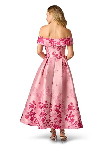 Image of Adrianna Papell Women's Floral Off Shoulder Dress - Formal Jacquard Dress with Fitted Bodice & Structured Long Skirt