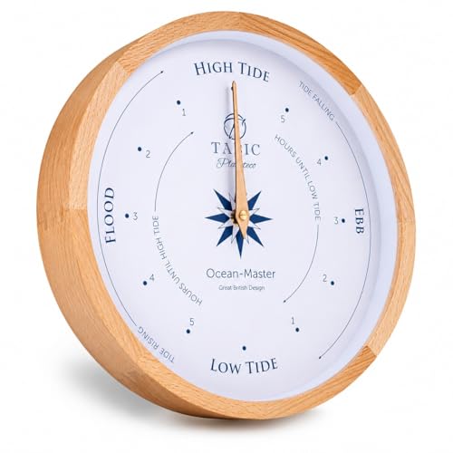 Tabic Planeteco Ocean Master Tide Clock - Stylish Home Decor Accessory with High-Low Tide Display - Elegant Wall Clock Design - Ideal for Planning Beach and Ocean Activities - Natural Stain