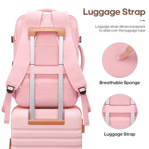 Image of UKEIN Luggage Sets 3 Piece, PC Hardside Checked Luggage 28 Inch With Spinner Wheels with TSA Lock, Large Suitcase Set With Travel Backpack for Men (Pink, 3 piece set (28inch))