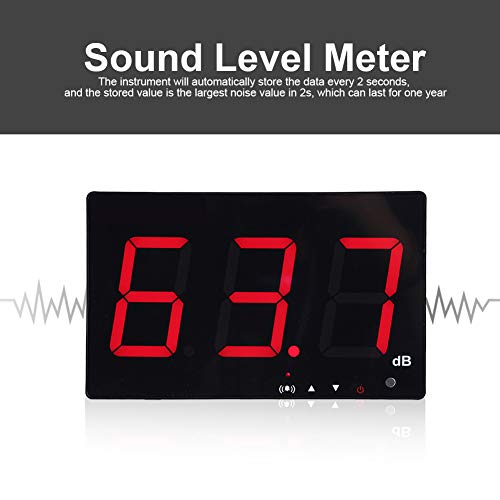 GOTOTOP - Sonómetro digital montado en la pared de 30 ~ 130 dB con almacenamiento de datos y umbrales de alarma fijados para medir el ruido