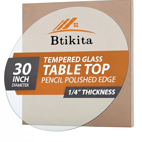 Btikita 30 Tempered Glass Table Top Round Transparent Table Surface 1/4 Thick Pencil Polished Edge Multipurpose for Dining Coffee Restaurant and End Table (30 inch)