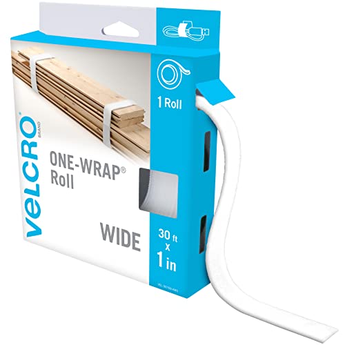 Image of VELCRO Brand VEL-30769-AMS Wide Straps 1 in x 30 ft Roll | Cut to Length, Reusable Self-Gripping Tape | Bundle Poles, Wood, Pipes, Lumber, Garage Organization for Tool Handles Hoses, More | White, 1in