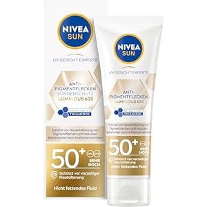 NIVEA SUN UV Gesicht Experte Anti-Pigmentflecken Sonnenschutz LSF 50+, nicht fettendes Sonnencreme Fluid mit patentiertem Thiamidol, Gesichtspflege mit Hyaluron und Vitamin E (40 ml)