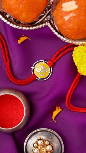 Image of KuberBox Silver Rakhi, Om Enamelled Meena, Bracelet for Raksha Bandhan For Brother