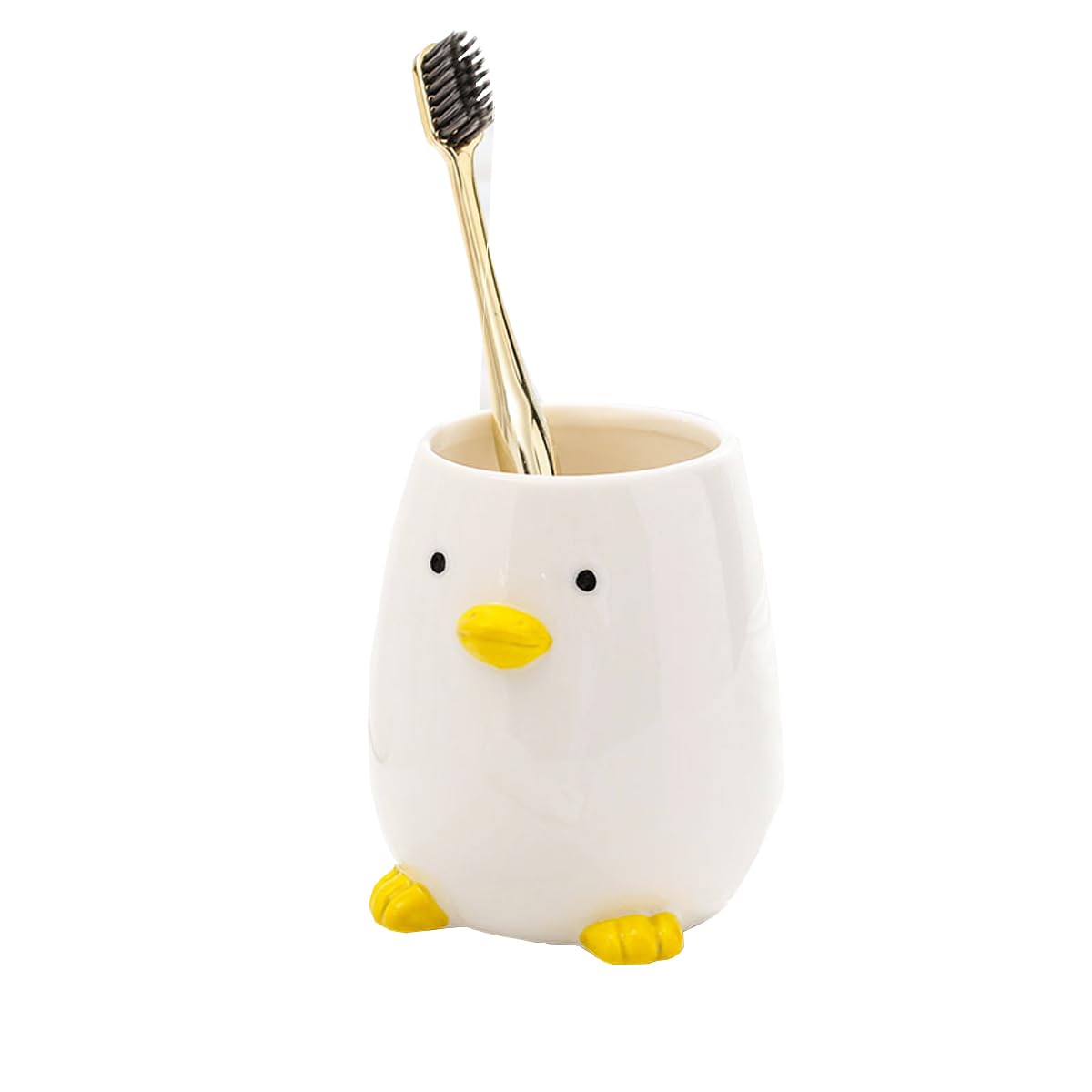 Ceramic Duck Toothbrush Holder for Kid, Pencil Holder for Desk, Cute Duck Makeup Brush Cute Animal Cup Suitable for Bathroom Countertops, Yellow (3.93" H)