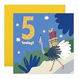 CENTRAL 23 5歳の誕生日カード - 5歳のグリーティングカード 子供 男の子 女の子 息子 娘 甥 姪 孫娘 - オーストリッチパーティーハット - 楽しい動物のバースデーカード - ステッカー付き