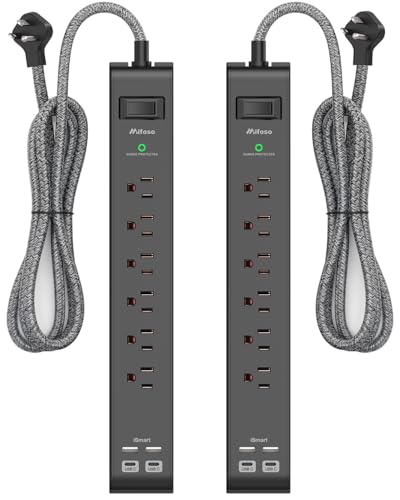 2 Pack 12FT Surge Protector Power Strip, Slim Flat Plug