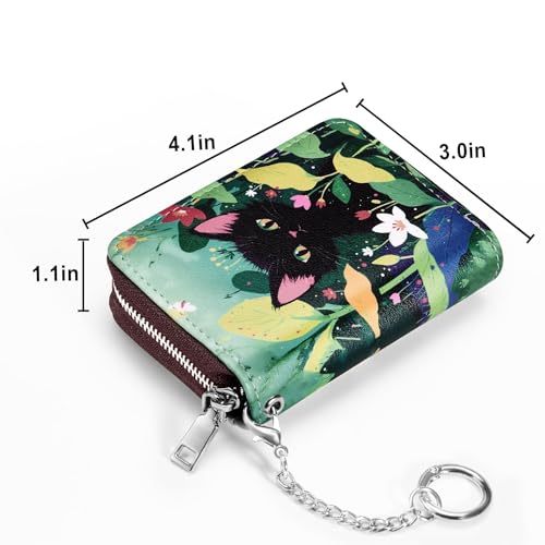 Image of Mayski Credit Card Holder, Zipper Credit Card Wallet for Women, Small Accordion Card Cases Holder, KeyChain Wallet, Business Card Holder, Cat