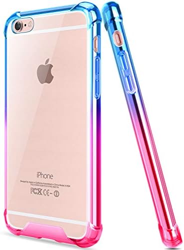 SALAWAT for iPhone 6 Case, Clear iPhone 6s Case Cute Anti Scratch Slim Phone Case Cover Reinforced TPU Bumper Shock Absorption Protective Case for iPhone 6/6s 4.7inch (Blue Pink)