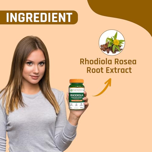 Image of Pure Nutrition Rhodiola Rosea Root Extract (500mg) - 60 Veg Capsules | Standardized to 3% Rosavins & 1% Salidroside | Supports Energy, Focus, Relaxation & Cognitive Health