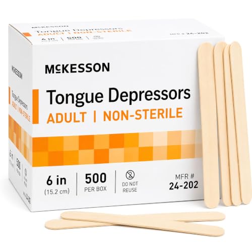 McKesson Tongue Depressors [500 Count] Adult Size Non-Sterile Wood Unflavored Splinter-Free 6 in Use for Medical Arts Crafts Spa