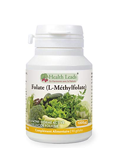Folate L-Methylfolate 1000?g x90 gélules, 5-MTHF Forme active d'acide folique-vitamine B9, Soutient la croissance normale des tissus maternels pendant la grossesse, prénatal,fabriqué au pays de Galles