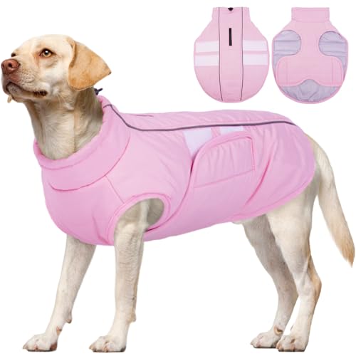 Kuoser Dog Jacket, Winter Dog Coats for Medium Dogs, Reflective Doggie Cold Weather Coats Pet Clothes, Puppy Snow Jacket for Frech Bulldog, Boston Terrier, Pink L L (Chest Girth: 20.5-24.4''