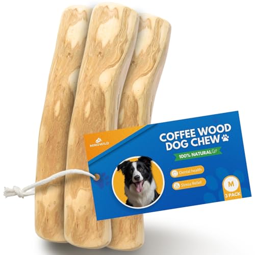 MINOWILD Set 3 of Coffee Wood Dog Chew Toy – Coffee Chew Stick for Medium Dogs Under 50 lbs - Teeth Cleaning & Stress Relief – Safe, Durable & Eco-Friendly Dog Chew Toy (Medium)