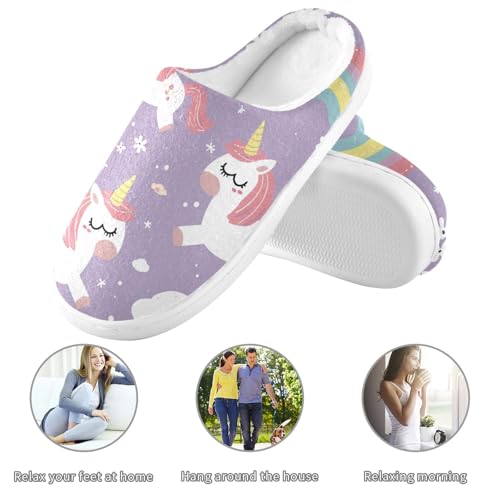 JUNZAN Rainbow unicorns Clound Mens House Cotton Slipper Winter Memory Foam Indoor Shoes for Bedroom Birthday Presents 6-73