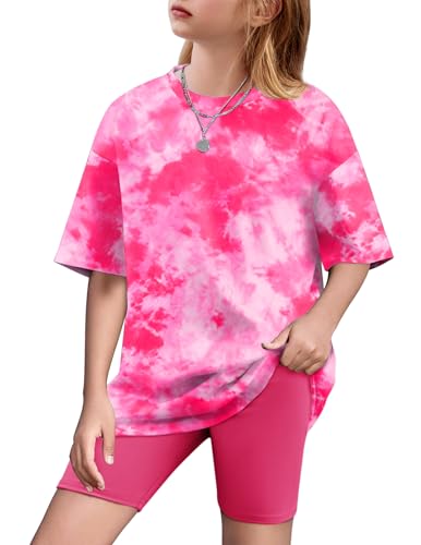 Image of Arshiner Girls Clothes Summer 2 Piece Outfits Drop Shoulder T-Shirts and Biker Shorts Kids Fashion Clothing Sets