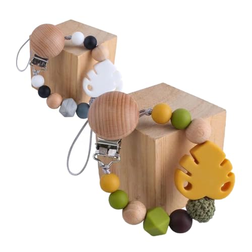 Image of 10PCS Natural Beech Wood Pacifier Suspender Clips, for Teething Grasping Toy, Charm DIY Pacifier Clips Holder Accessories