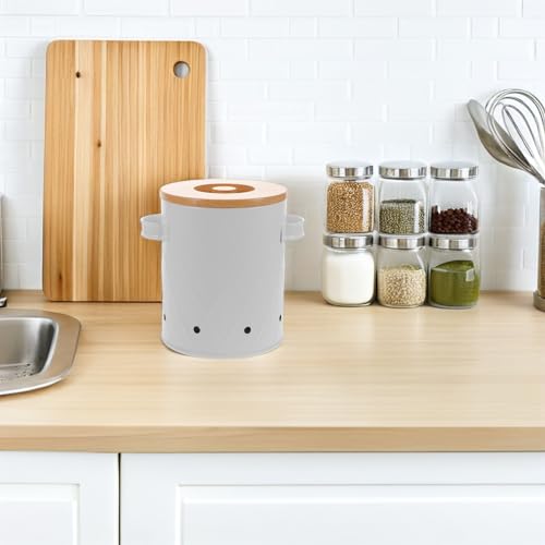 Conservation oignons ail optimale avec ce bac hermétique blanc et bois