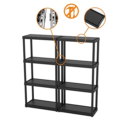 Gracious Living 4 Shelf Fixed Height Solid Light Duty Storage Unit 24 X 12 X 48" Organizer System For Home, Garage, Basement, And Laundry, Black #TOP6
