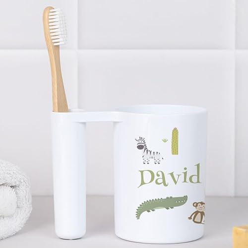 Wanapix | Vaso Porta Cepillo de Dientes Personalizado | Soporte para cepillos de Dientes para niños | Personaliza con Nombre | Animales
