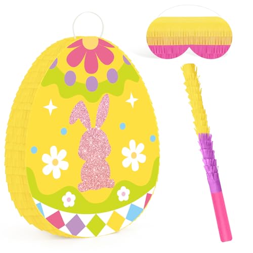 Hooqict Easter Egg Pinata Bunny Pinata with Blindfold and Bat Stick for Kids Spring...