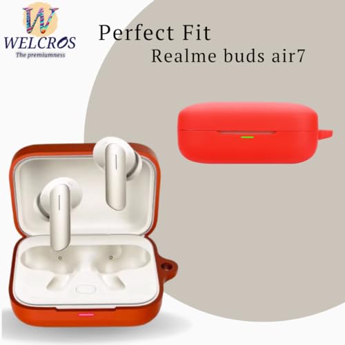 Image of WELCROS Soft Silicone Case Cover Compatible for Realme Buds Air 7 | 7 Pro (Red, with Keychain)